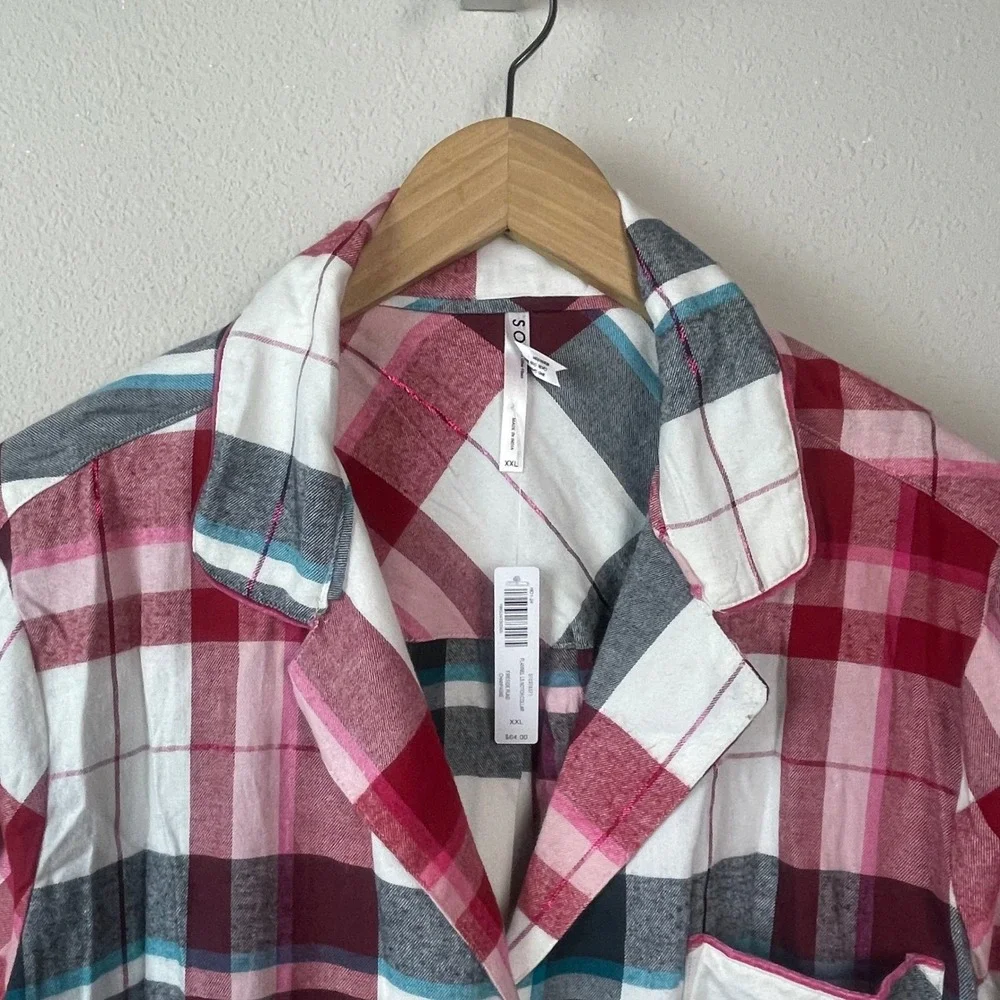 Soma‎ Flannel Pajama Set Womens XXL Red Pink Plaid NWT Metallic Fireside PJ